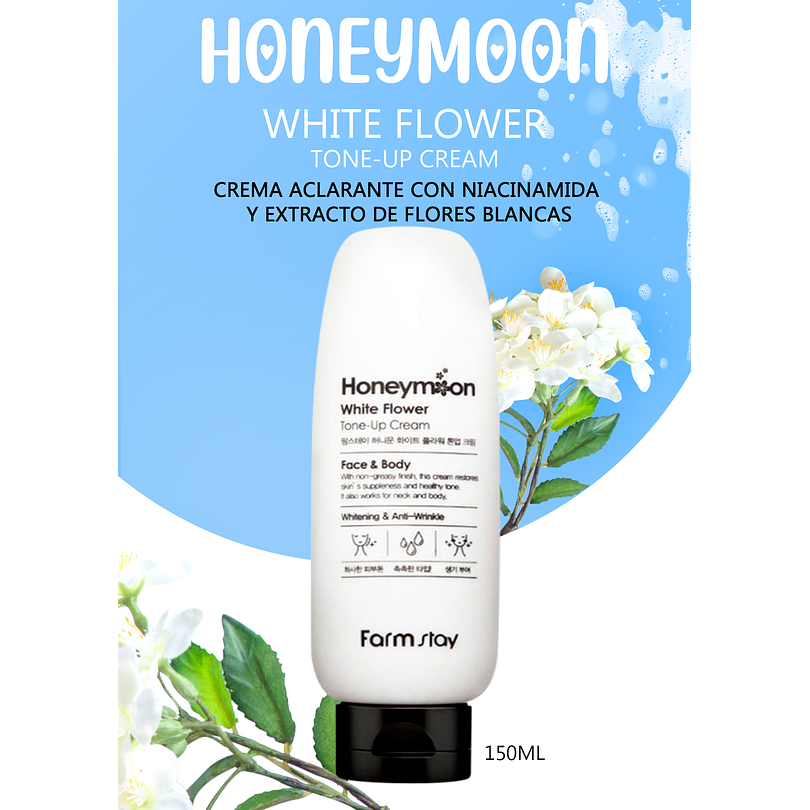 Honeymoon White Flower Tone-Up Cream (Farm Stay) - 150ml Crema aclarante con niacinamida y extracto de flores blancas 1