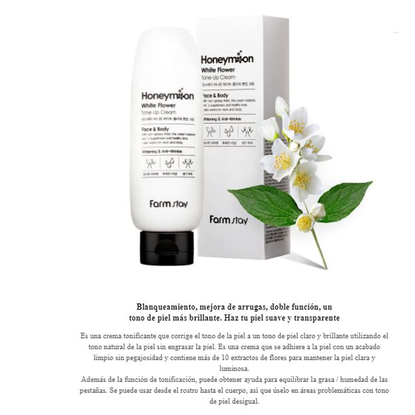 Honeymoon White Flower Tone-Up Cream (Farm Stay) - 150ml Crema aclarante con niacinamida y extracto de flores blancas 4