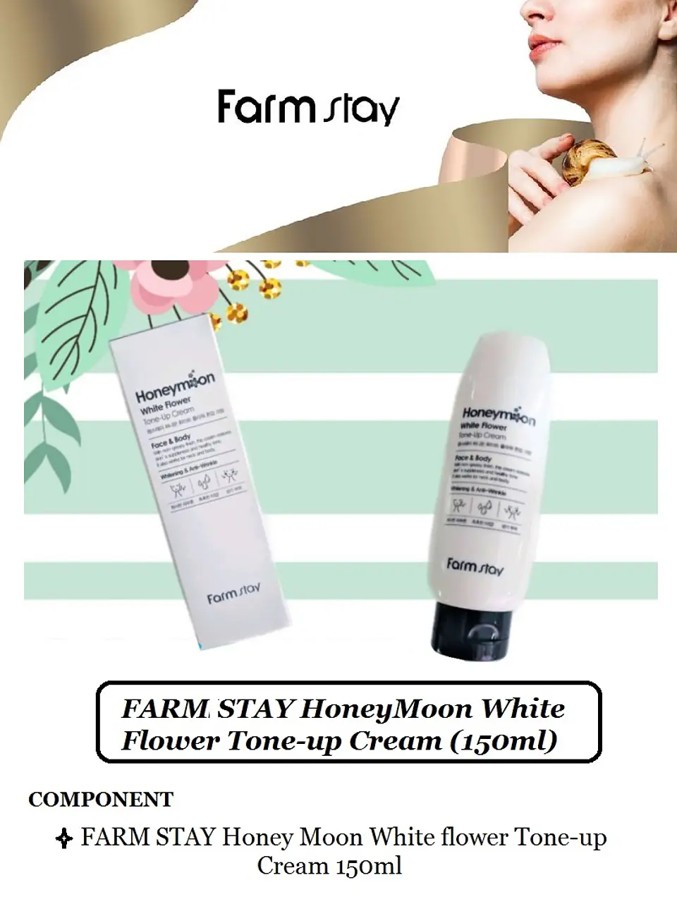 Honeymoon White Flower Tone-Up Cream (Farm Stay) - 150ml Crema aclarante con niacinamida y extracto de flores blancas 6