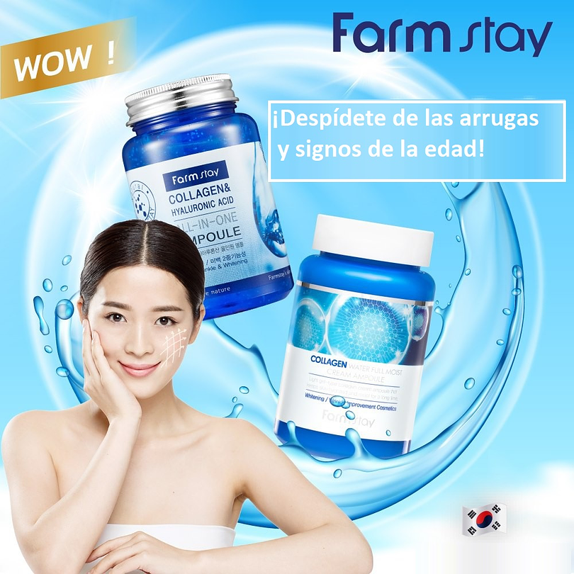 Collagen & Hyaluronic Acid Ampoule (Farm Stay) -250ml Serum colágeno antiarrugas tamaño grande 2