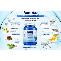 Collagen & Hyaluronic Acid Ampoule (Farm Stay) -250ml Serum colágeno antiarrugas tamaño grande