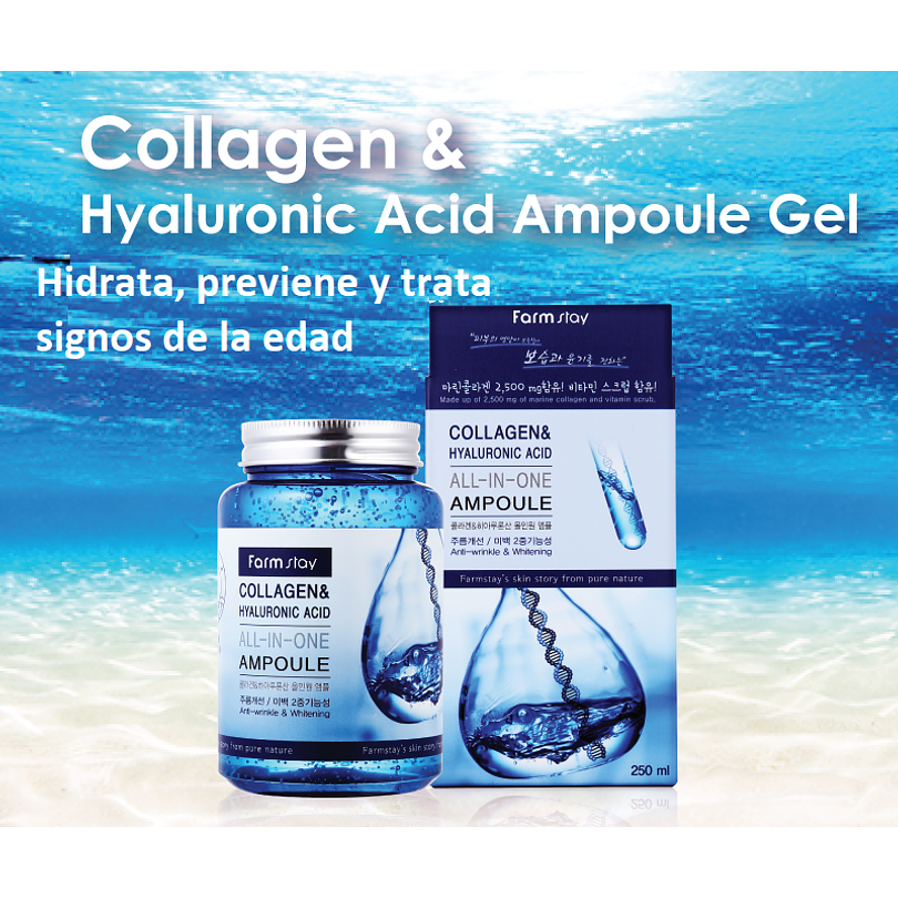 Collagen & Hyaluronic Acid Ampoule (Farm Stay) -250ml Serum colágeno antiarrugas tamaño grande 5