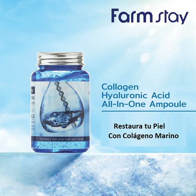Collagen & Hyaluronic Acid Ampoule (Farm Stay) -250ml Serum colágeno antiarrugas tamaño grande 6