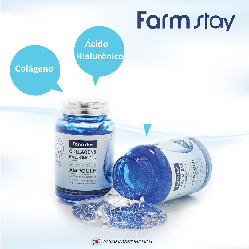 Collagen & Hyaluronic Acid Ampoule (Farm Stay) -250ml Serum colágeno antiarrugas tamaño grande 7