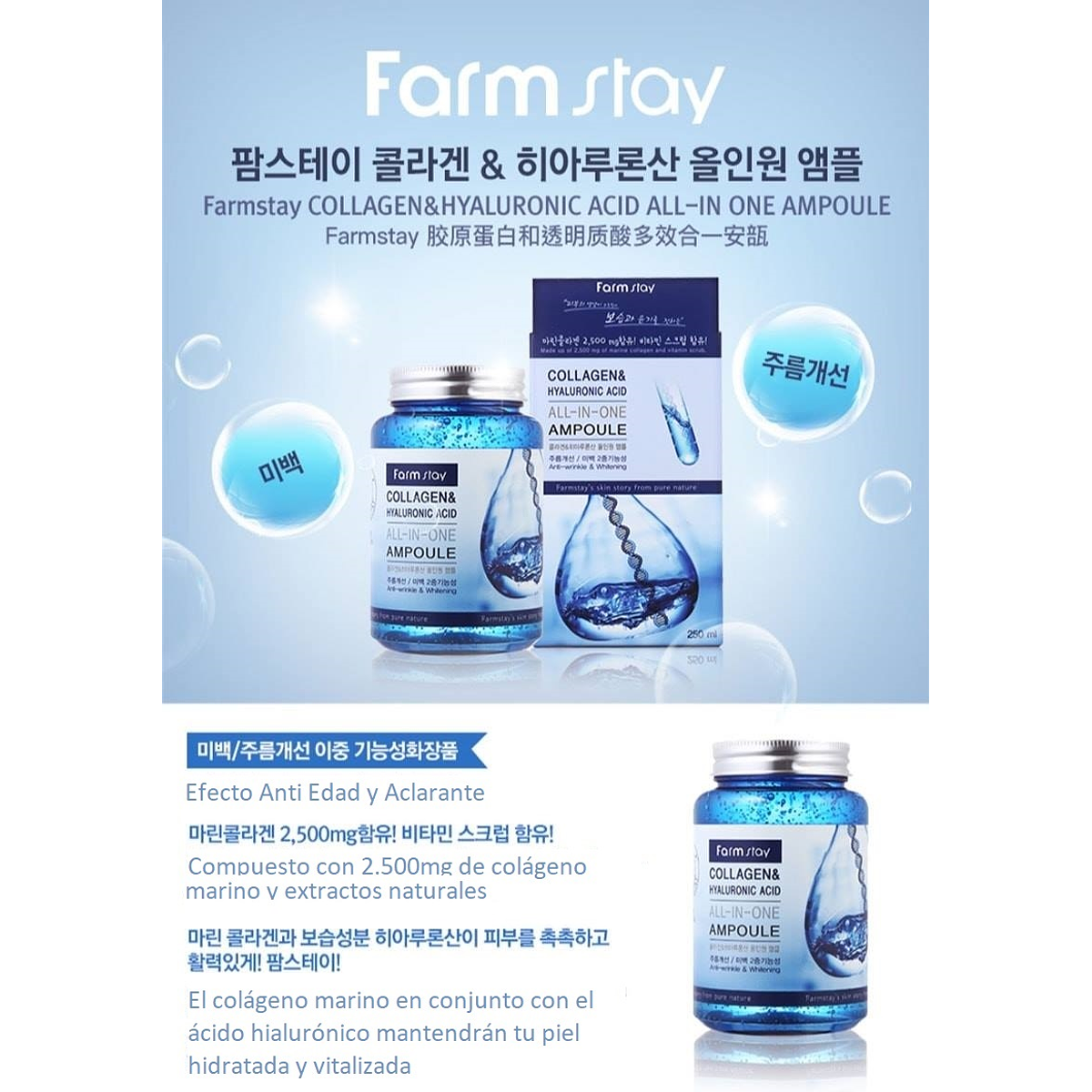 Collagen & Hyaluronic Acid Ampoule (Farm Stay) 250ml...