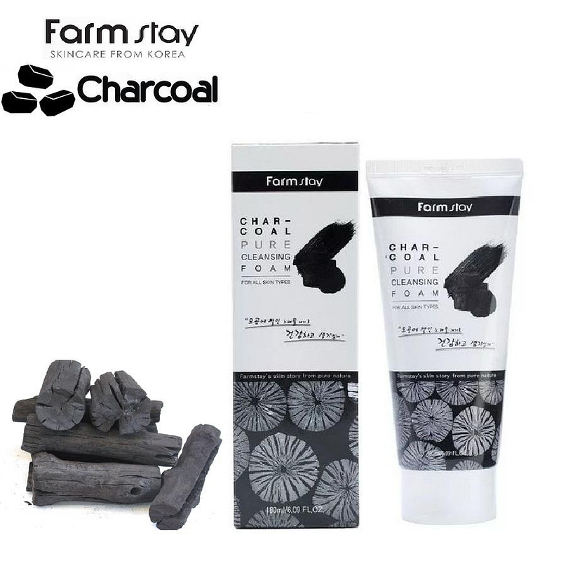 Char-coal Pure Cleansing Foam (Farm Stay) -180ml Espuma limpiadora de carbón pieles grasas 2