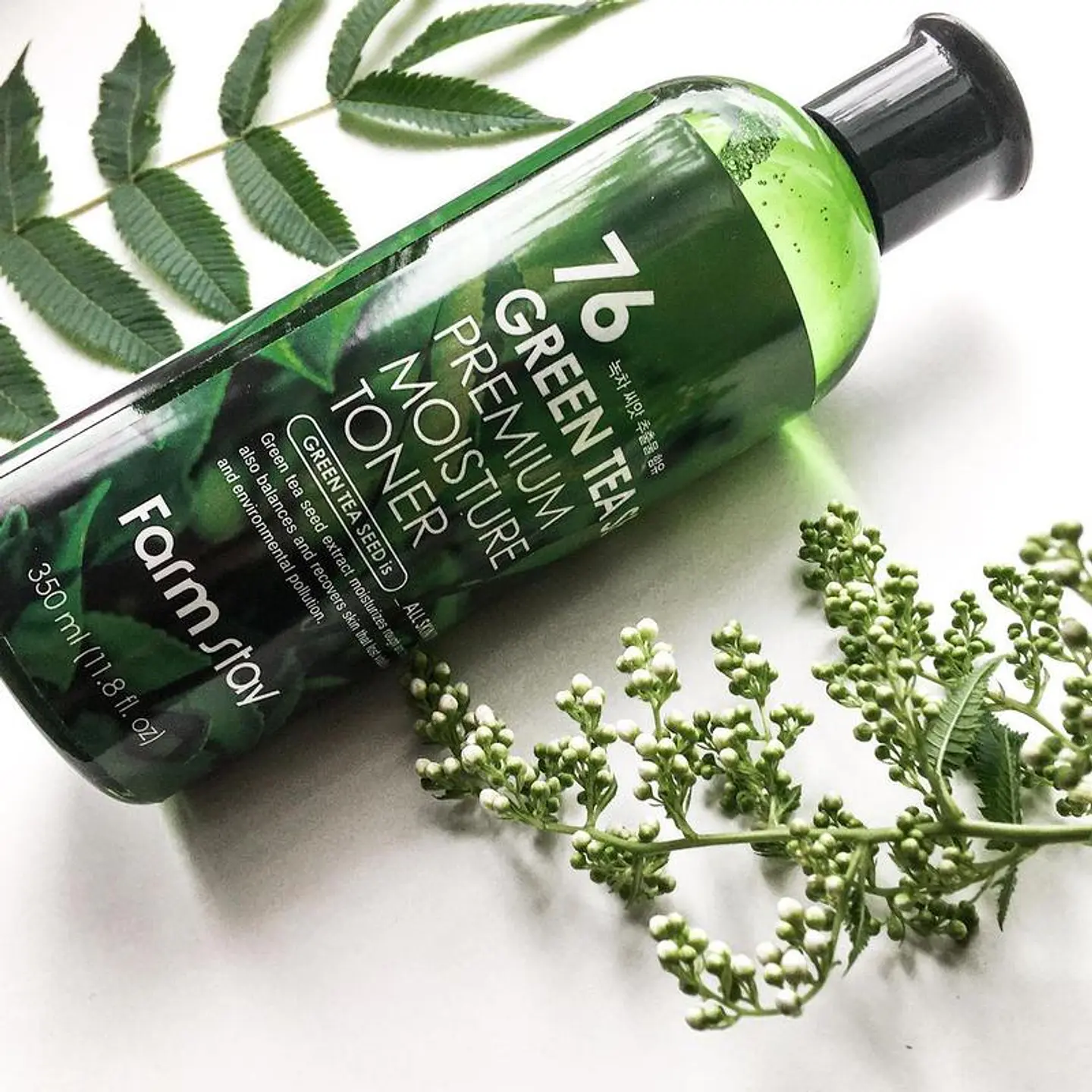 76 Green Tea Seed Premuim Moisture Toner (Farm Stay) - 300 ml Tónico de té verde, con centella asiática, manzanilla y aloe vera   9