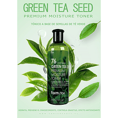 76 Green Tea Seed Premuim Moisture Toner (Farm Stay) - 300 ml Tónico de té verde, con centella asiática, manzanilla y aloe vera  
