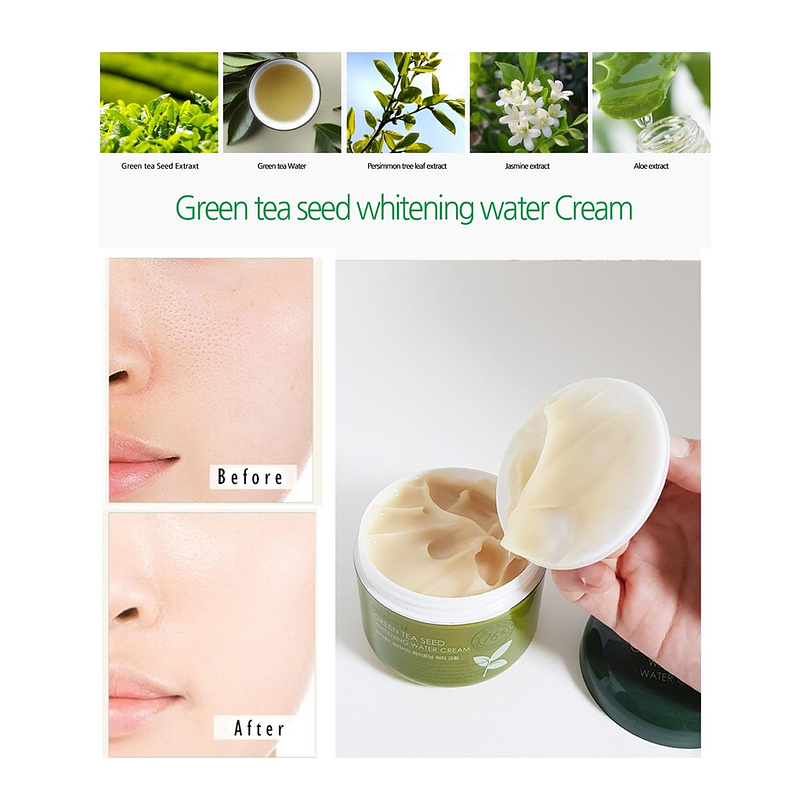 Green Tea Seed Brightening Water Cream (Farm Stay) -100ml Crema aclarante 76% té verde  4