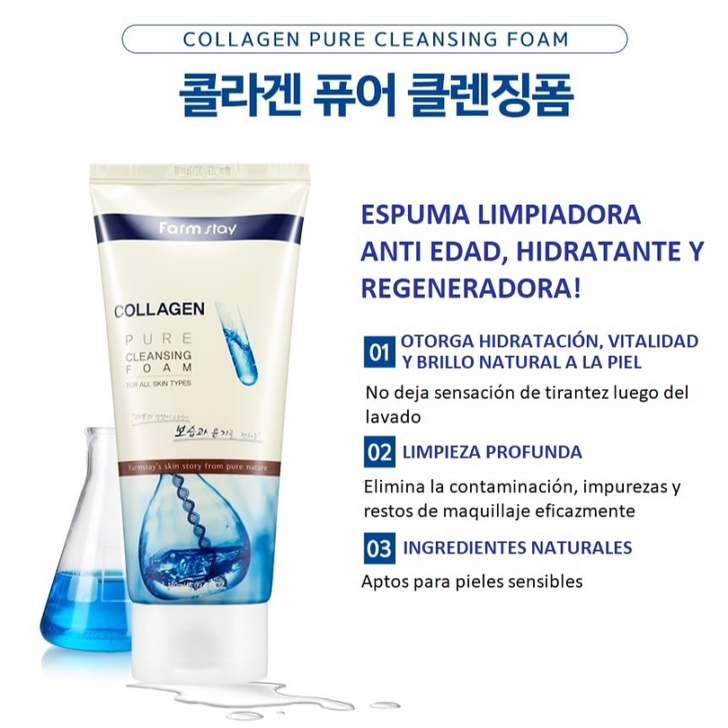 Collagen Pure Cleansing Foam (Farm Stay) - 180ml Espuma limpiadora antienvejecimiento 2