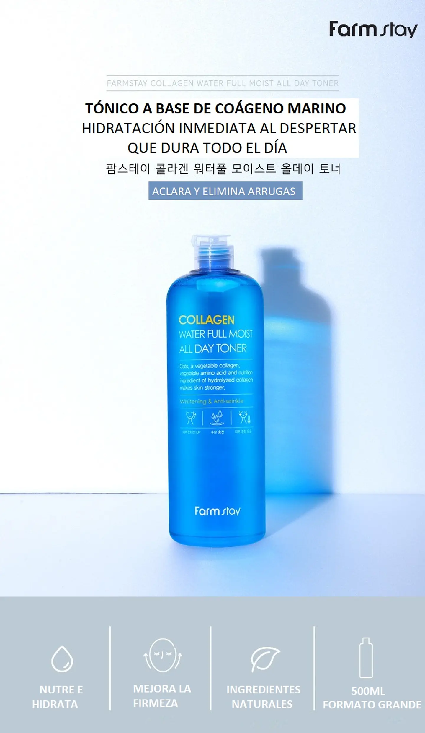 Collagen Water Full Moist All Day Toner (Farm Stay) -200ml Tónico de Colágeno, ácido hialurónico y niacinamida 2