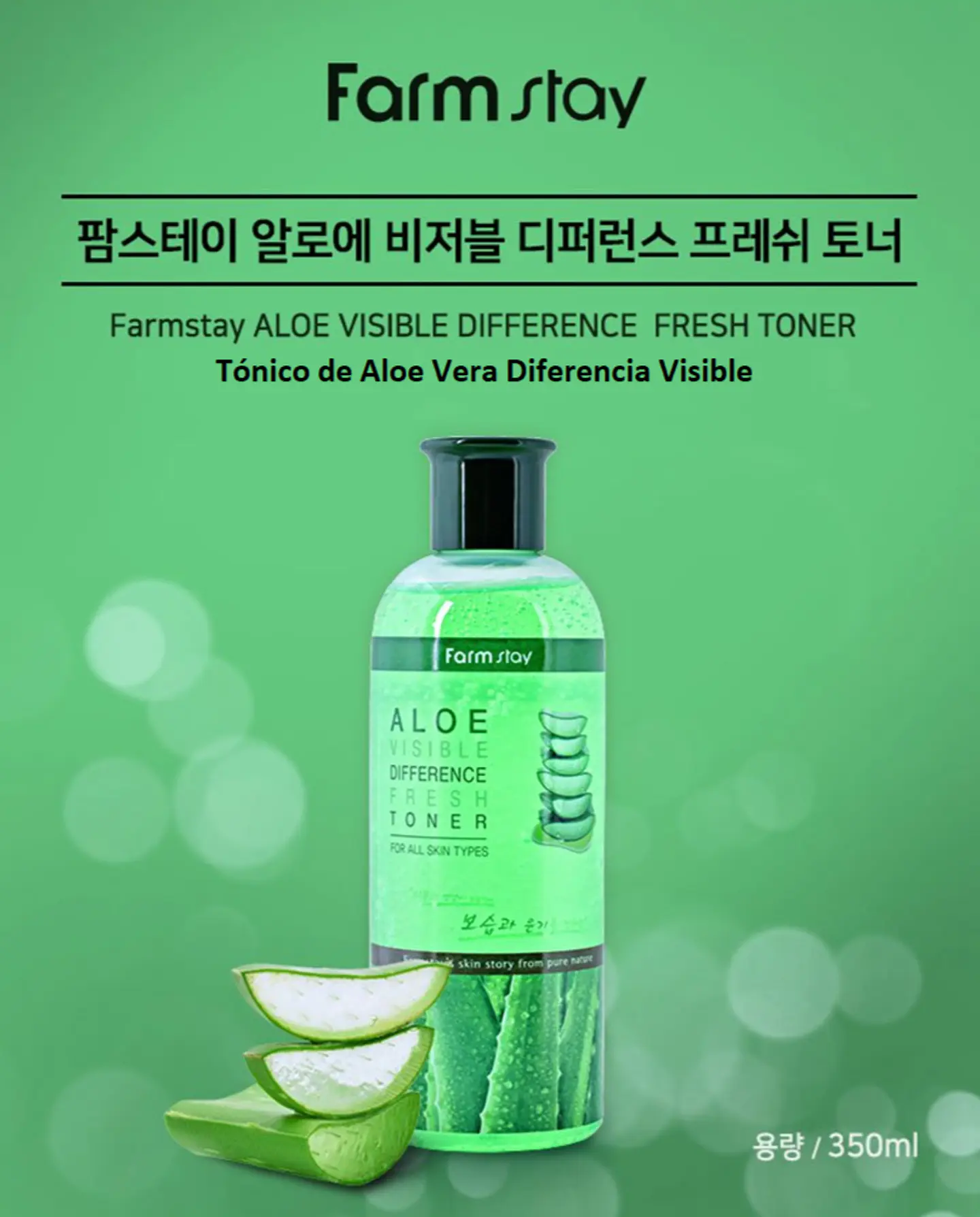 Aloe Visible Difference Fresh Toner (Farm Stay) - 350ml Tónico aloe vera, té verde y hierbas 5