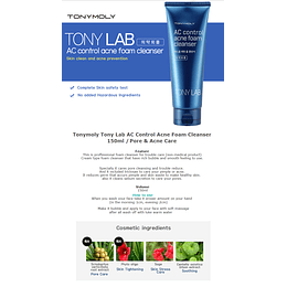 Tony Lab AC Control Acne Foam Cleanser (TonyMoly) - 150ml Limpiador anti acné