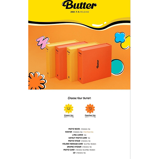 Disco Álbum de BTS Butter (Peaches Version) En stock en Chile, nuevo sellado 