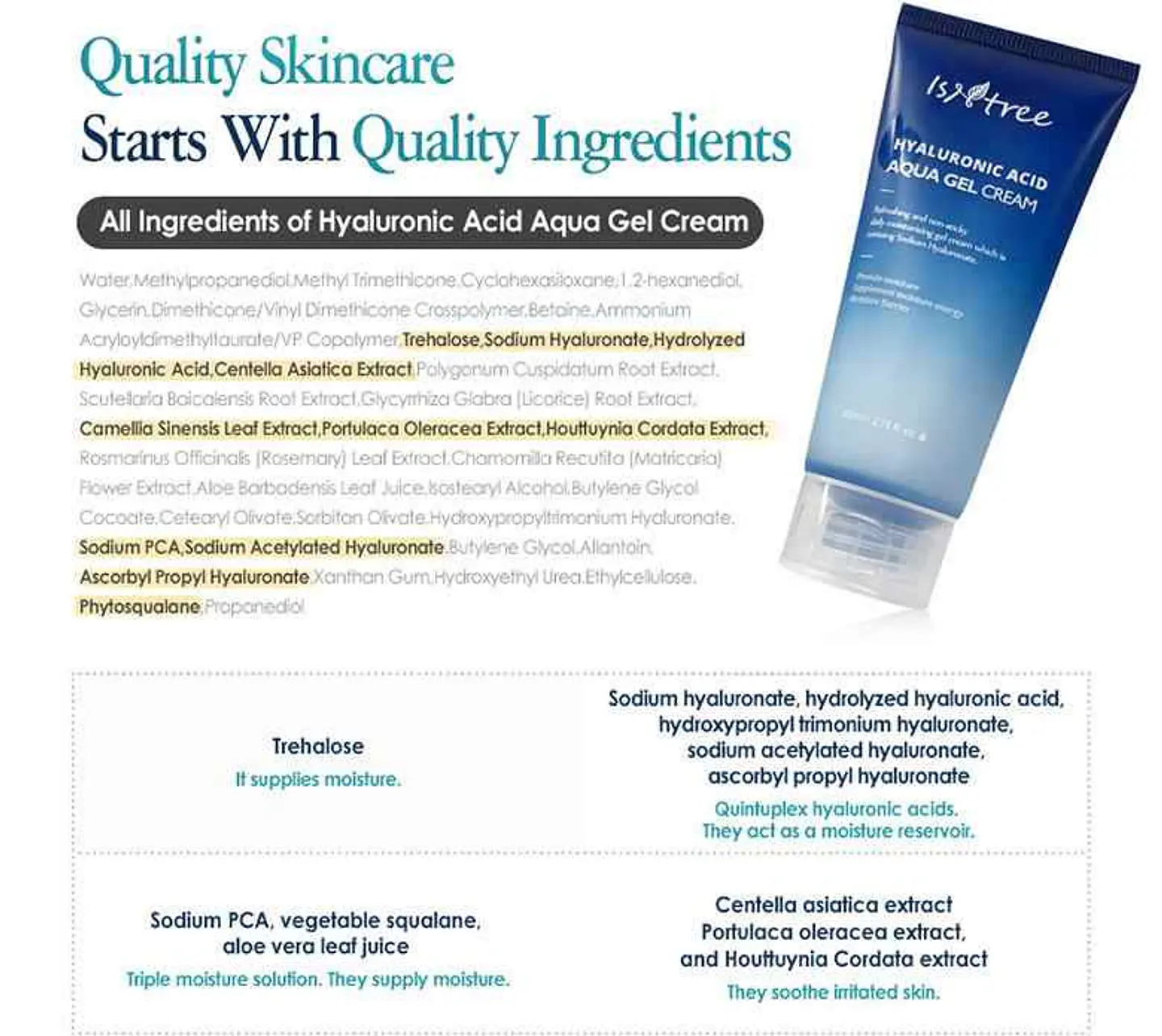 Hyaluronic Acid Aqua Gel Cream (Isntree) - 100ml Crema hidratante ligera con ácido hialurónico 4