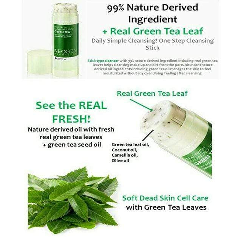 Real Fresh Green Tea Cleansing Stick (Neogen) -80gr Barra doble limpieza té verde 3