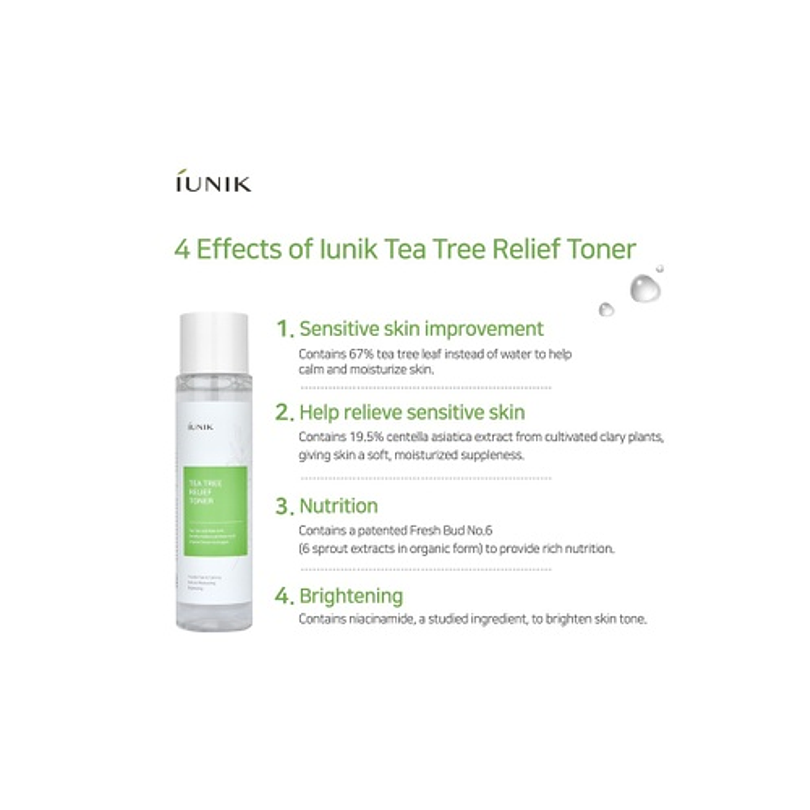 Tea Tree Relieef Toner (iUNIK) - 200ml Tónico 67% árbol de té y centella para pieles grasas y con acné 3