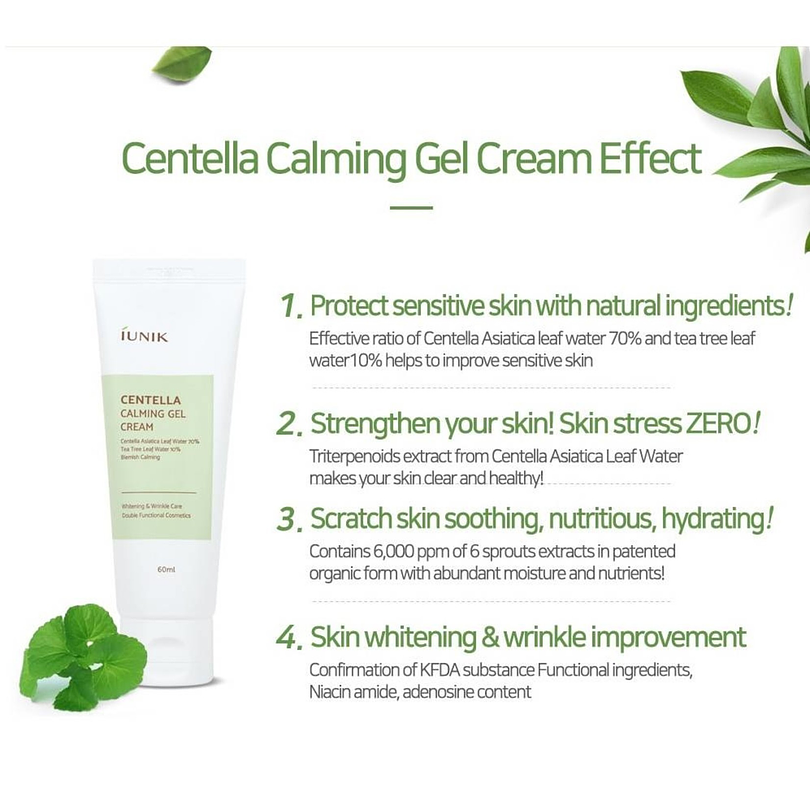 Centella Calming Gel Cream (IUNIK) 60ml Crema calmante  pieles problemáticas 72% centella asiática anti acné y rosácea  2