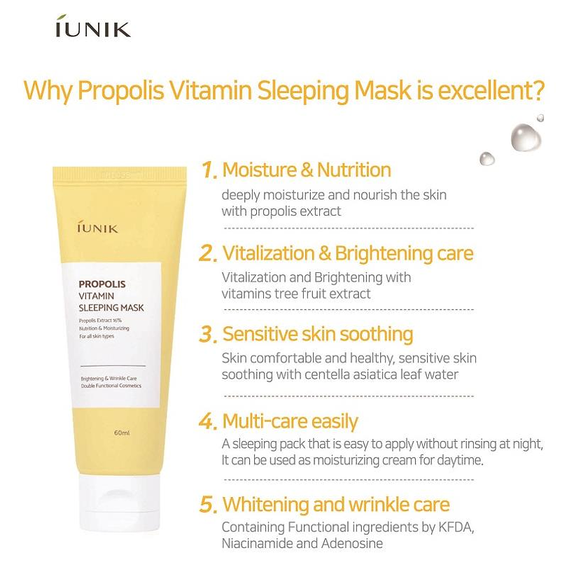 Propolis Vitamin Sleeping Mask (iUNIK) - 60ml Mascarilla nocturna  2