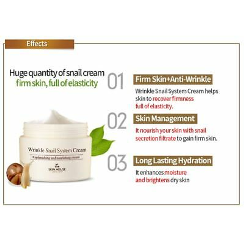 Wrinkle Snail System Cream (The Skin House) - 50 o 100 ml Crema regeneradora baba de caracol 3
