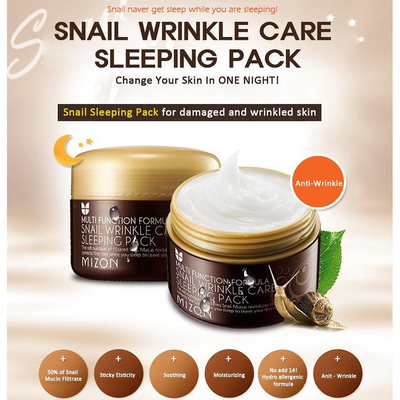 Snail Wrinkle Care Sleeping Pack (Mizon) -80ml Crema nocturna reparadora anti arrugas  1