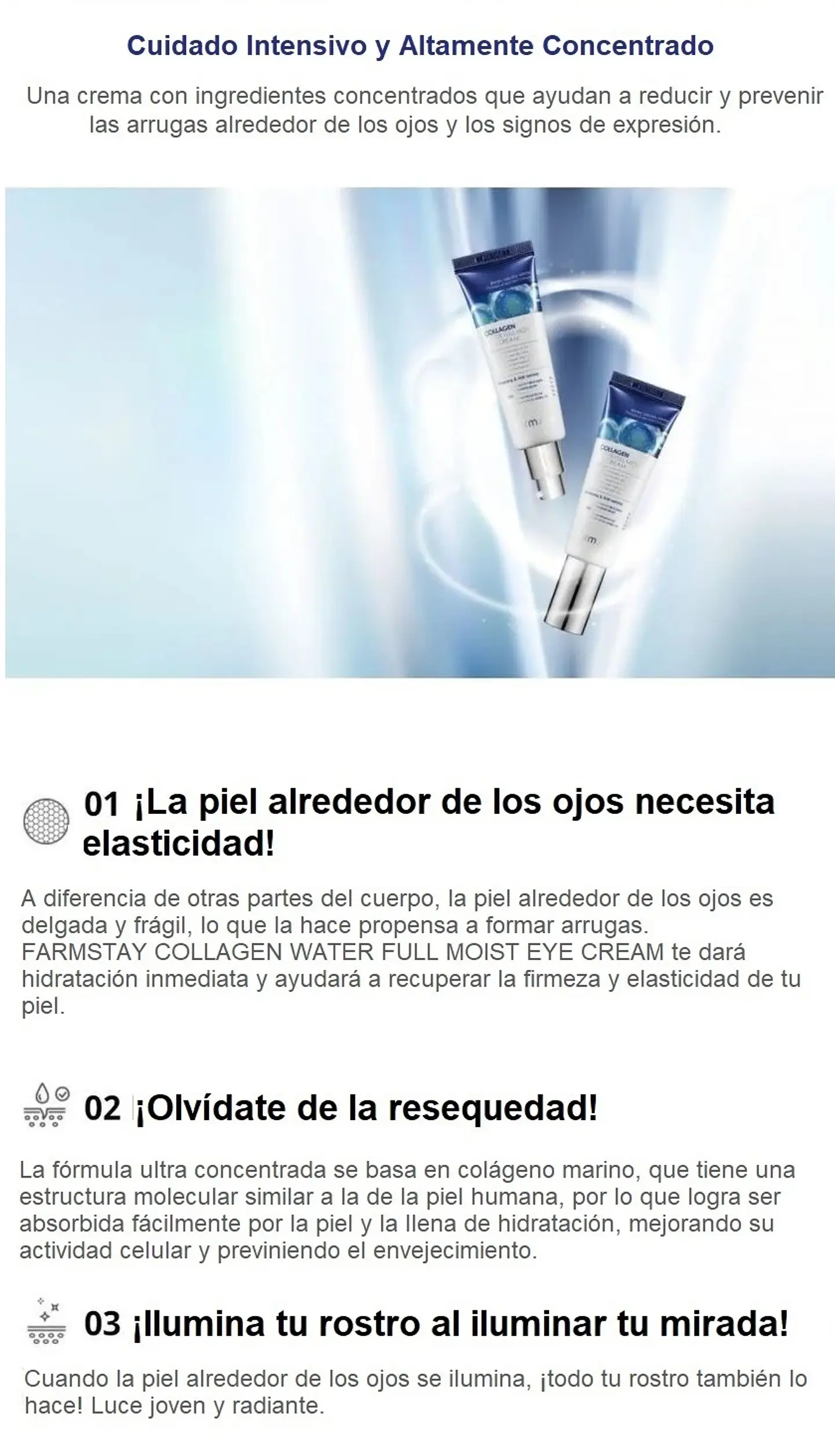 Collagen Water Full Moist Eye Cream (Farm Stay) -50ml Crema contorno de ojos antiedad 3