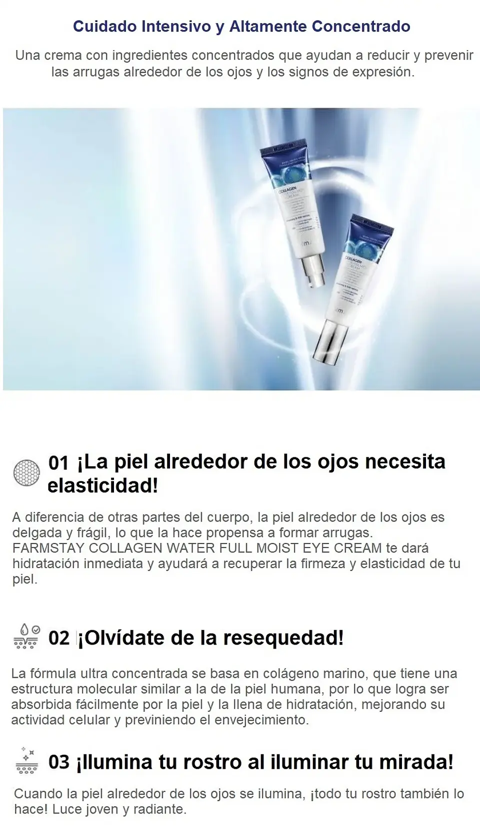 Collagen Water Full Moist Eye Cream (Farm Stay) -50ml Crema contorno de ojos antiedad 3