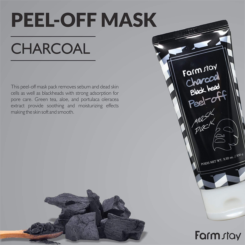Charcoal BlackHead Peel-Off Mask Pack (Farm Stay) -100ml Mascarilla Removedora Puntos Negros 4
