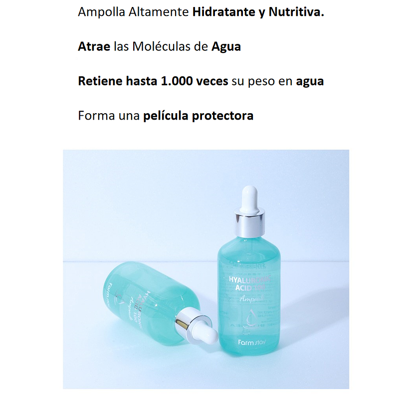 Hyaluronic Acid 100 Ampoule (Farm Stay) -100ml Serum Hidratante 100% Ácido Hialurónico 4
