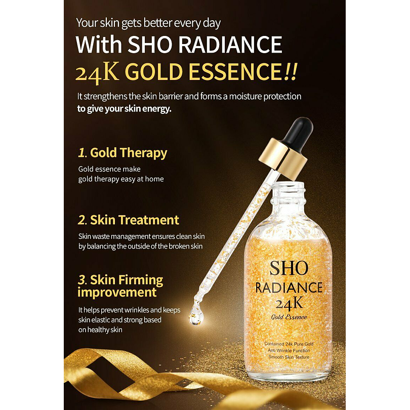 Radiance 24K Gold Essence (SHO) - 100ml Serum antiedad de lujo ácido hialurónico y oro 2