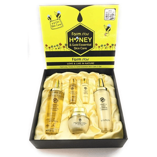 Honey & Gold Essential Set Anti edad (Farm Stay) - Tónico 130ml + Emulsión 130ml + Crema 50ml + Miniaturas