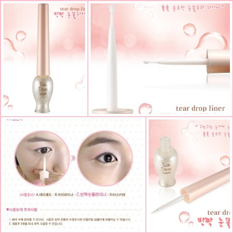 Tear Drop Liner #01 o #03 White (Etude House) - Delineador de ojos blanco con brillos 5