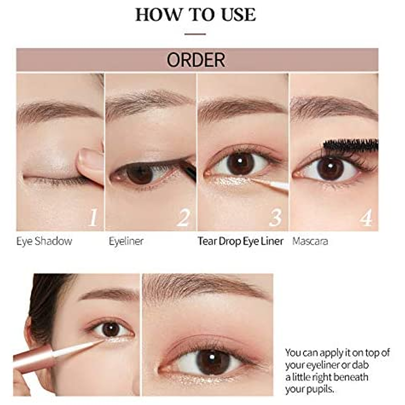 Tear Drop Liner #01 o #03 White (Etude House) - Delineador de ojos blanco con brillos 4