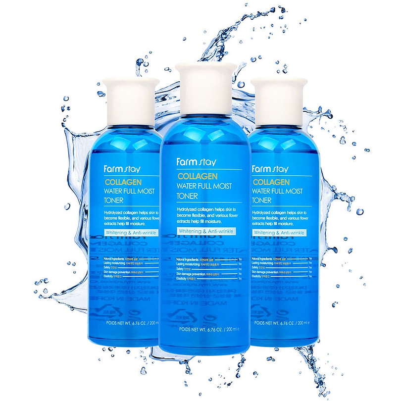 Collagen Water Full Moist All Day Toner (Farm Stay) -200ml Tónico de Colágeno y niacinamida 5