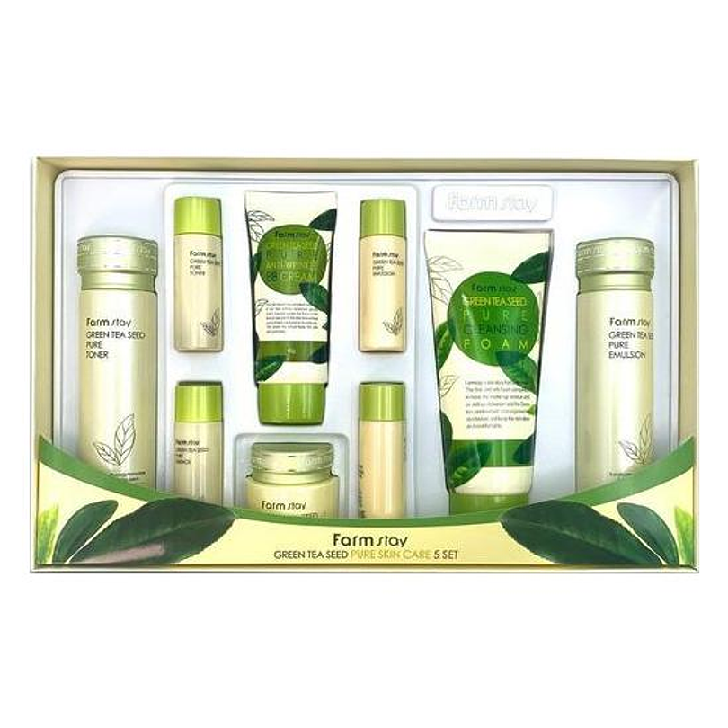 Set Té Verde Farm Stay Green Tea Seed Pure Skin Care Set de 7 pasos  (Espuma limpiadora + Tónico + Emulsión + Crema + Crema limpiadora + Miniaturas) 2