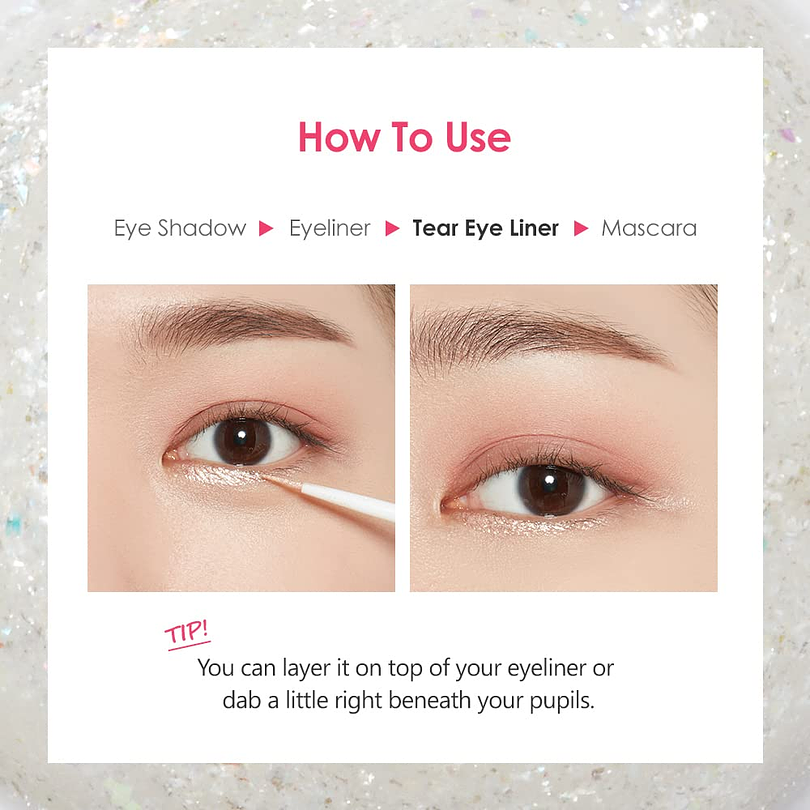 Tear Drop Liner #01 o #03 White (Etude House) - Delineador de ojos blanco con brillos 6