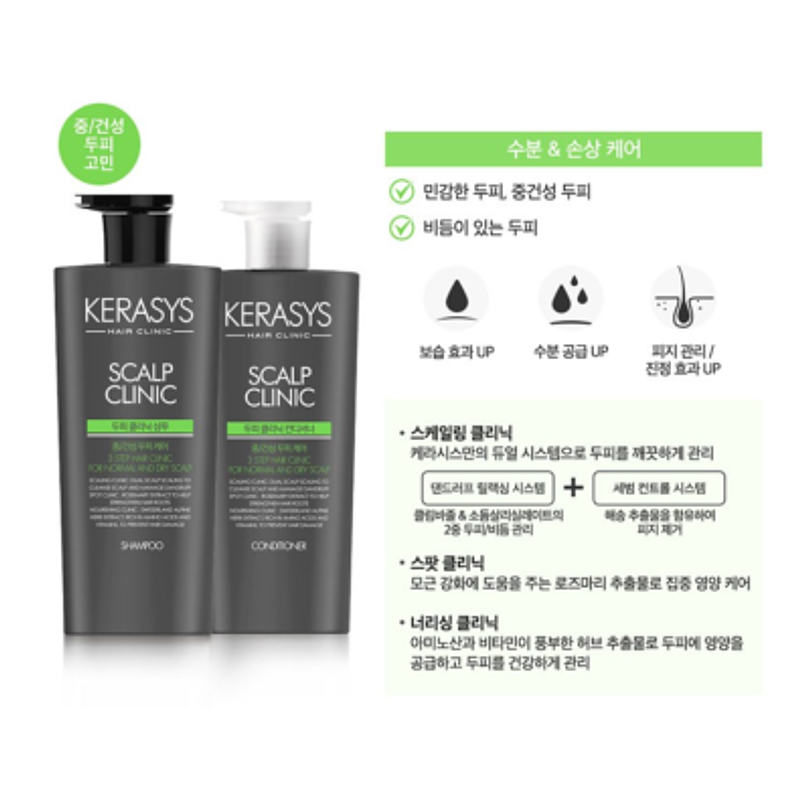 Shampoo o Acondicionador Scalp Clinic (Kerasys) -600ml c/u Para cabellos grasos y con caspa 1