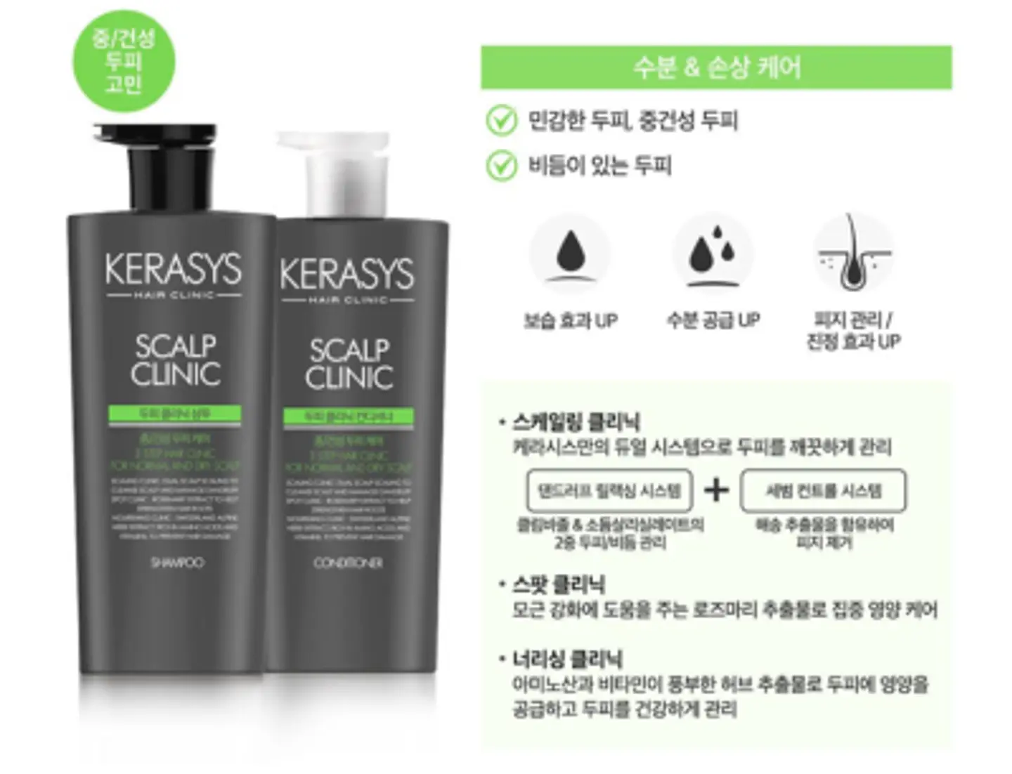 Shampoo o Acondicionador Scalp Clinic (Kerasys) -600ml c/u Para cabellos grasos y con caspa 1