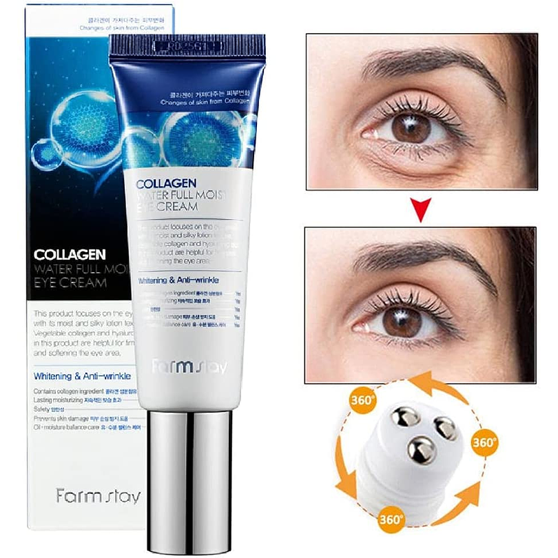Collagen Water Full Moist Rolling Eye Serum (Farm Stay) – 25ml Suero de contorno de ojos antiedad roll on 1