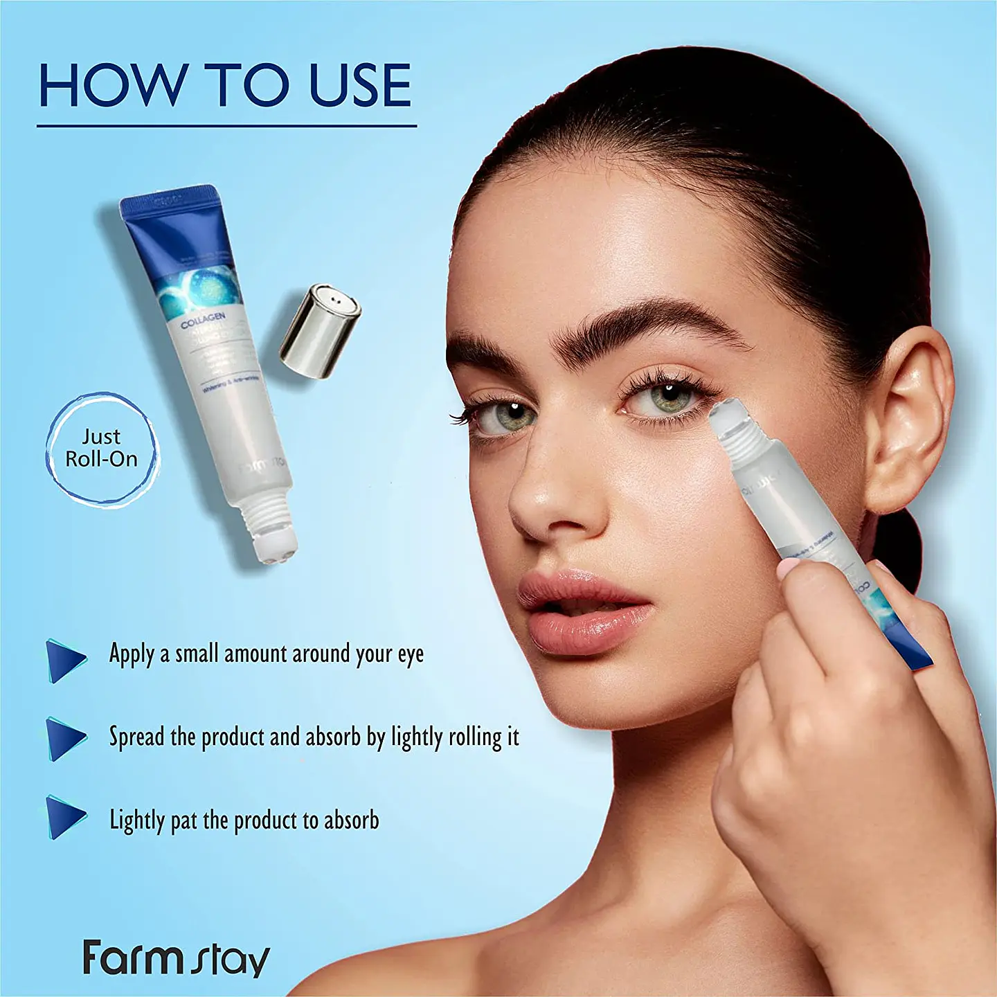 Collagen Water Full Moist Rolling Eye Serum (Farm Stay) – 25ml Suero de contorno de ojos antiedad roll on 8