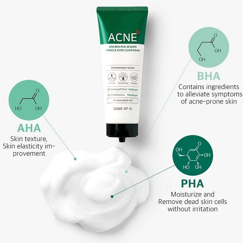 AHA-BHA-PHA 30 Days Miracle Acne Clear Foam (Some By Mi) – 100ml Limpiador pieles problemáticas 6