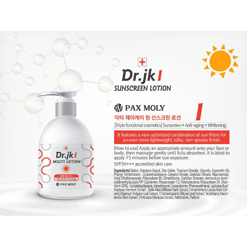 Dr. Jk1 Sunscreen Lotion SPF50+/+++ (Pax Moly)  200ml Protector solar para rostro y cuerpo 2