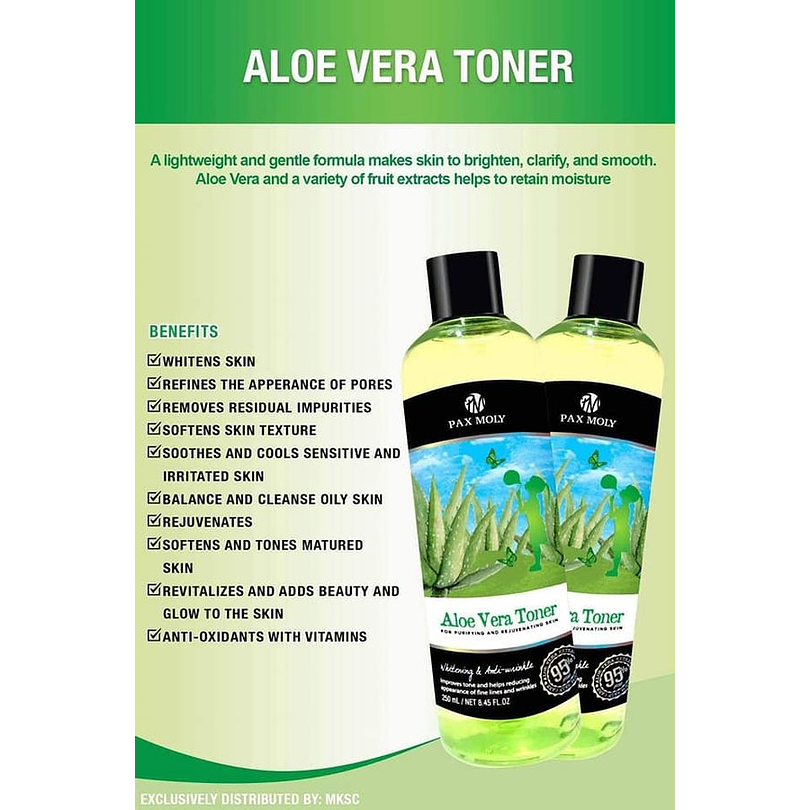 Aloe Vera Toner (Pax Moly) – 250ml Tónico 95% Aloe Vera 5