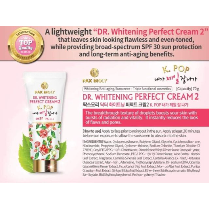Dr. Whitening Perfect Cream SPF30/PA+++ (Pax Moly)- 70ml – Crema Aclarante con Protector Solar 4