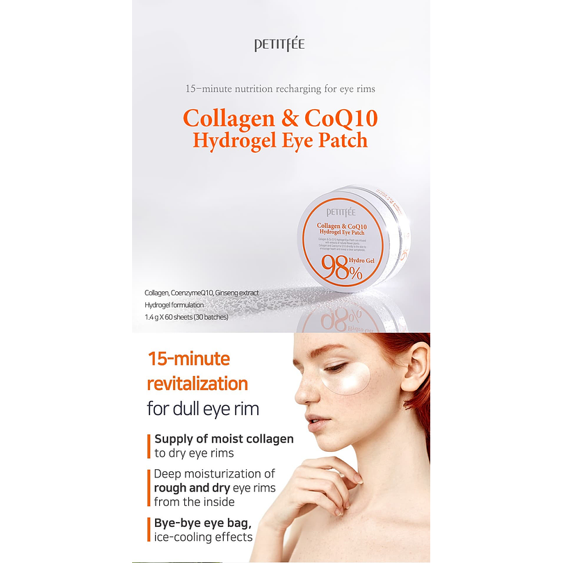 98% Collagen & CoQ10 Hydrogel Eye Patch (PETITFEE) - Parche contorno de ojos antiedad Colágeno y Coenzima Q10 4
