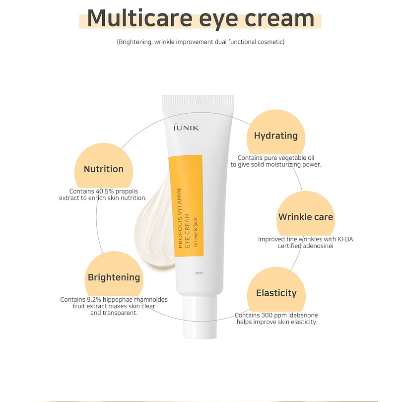 Propolis Vitamin Eye Cream (IUNIK) - 30ml Crema iluminadora contorno de ojos y rostro 1