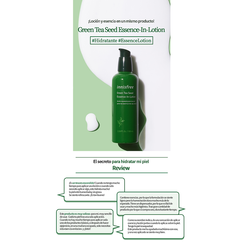 Essence-In-Lotion (Innisfree) - 100 ml Esencia y Loción té verde Innisfree Cosmética Corea 3