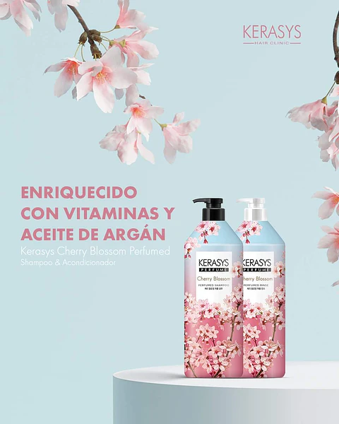 Cherry Blossom Perfumed (Kerasys) - Shampoo o Acondicionador 1 litro c/u con Aceite de Argán y Flor de Cerezo