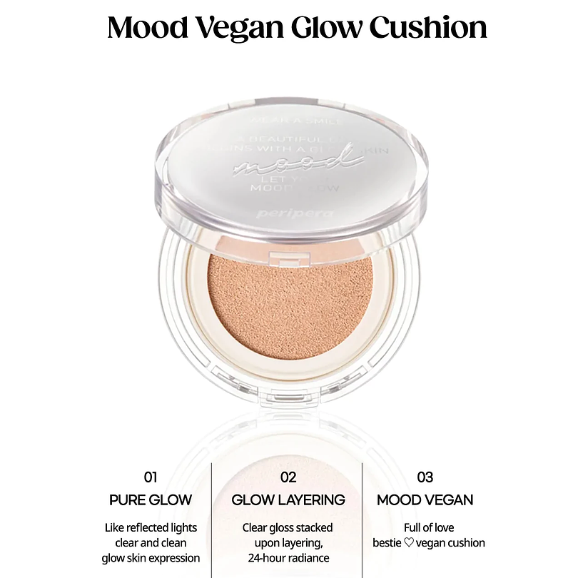 Mood Vegan Glow Cushion SPF50+ PA++++ (Peripera) Base ligera efecto iluminador 4