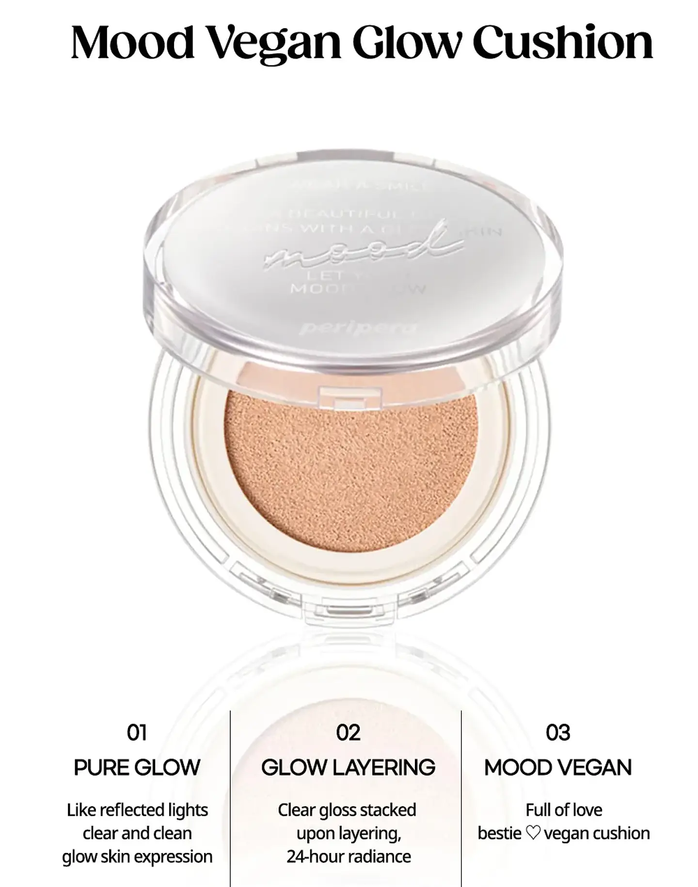 Mood Vegan Glow Cushion SPF50+ PA++++ (Peripera) Base ligera efecto iluminador 4